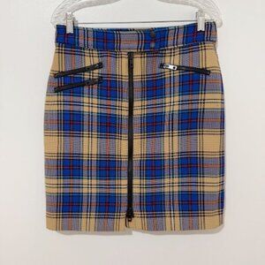 Rag & Bone Griffin Zip-Front Blue & Tan Plaid Pencil Skirt Women's Size 4